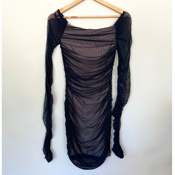 bebe Dresses & Skirts - BEBE Mini Dress Womens XS Black Off Shoulder Ruched Bodycon Cocktail Sexy